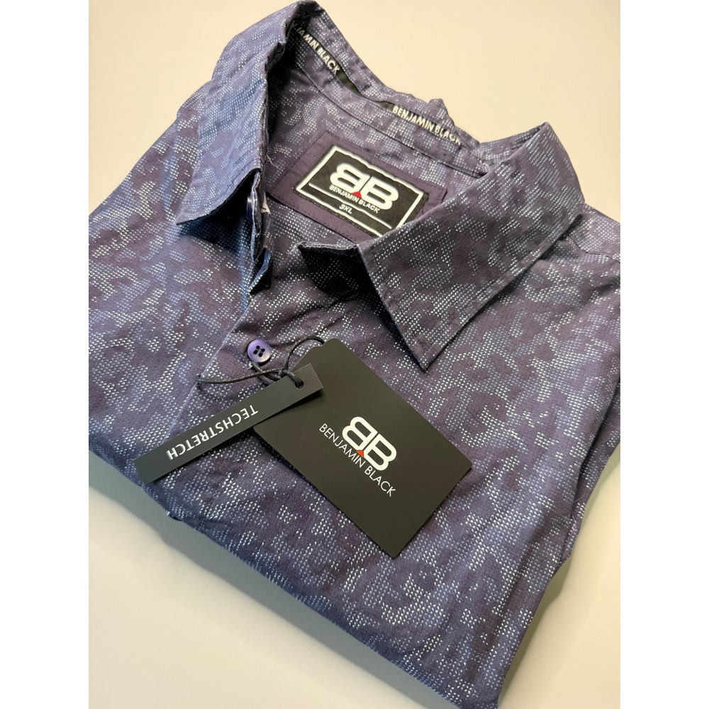 Benjamin Black Mens 3XL Navy Blue Techstretch Geometric Button Down Shirt NEW